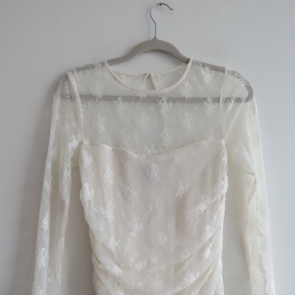 BHLDN Bailee White Lace Ruched Stretch Bodycon Dress Romantic Wedding Size S - Picture 4 of 14